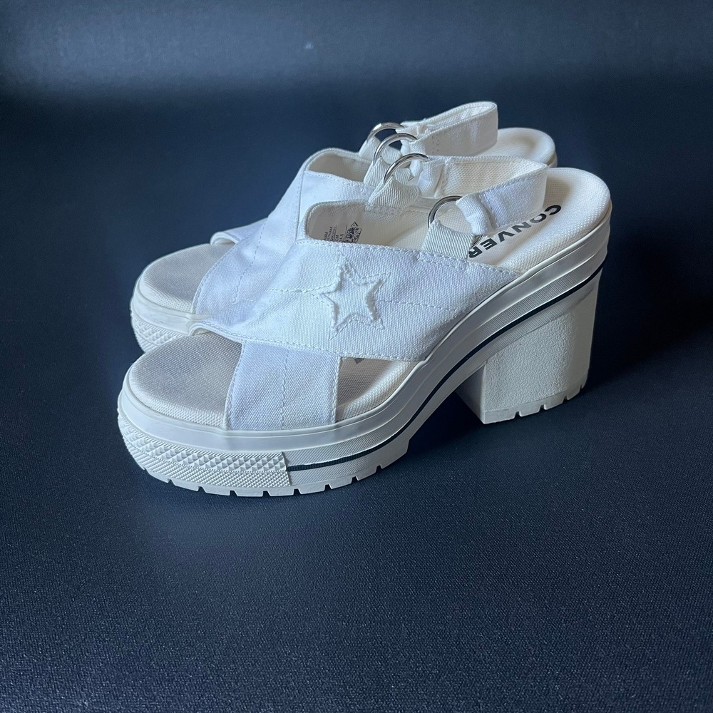 Converse One Star Boardwalk Strut Platform Sandals White Canvas sz 7.5 Rare - Picture 2 of 10